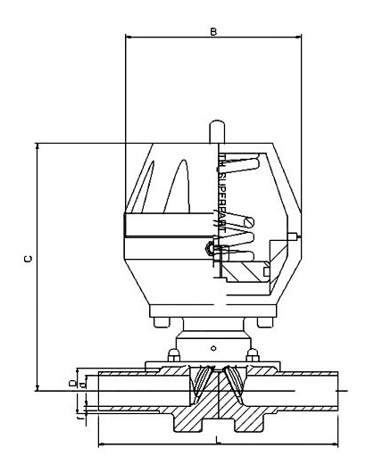 Pneumatic diaphragm valve dimension