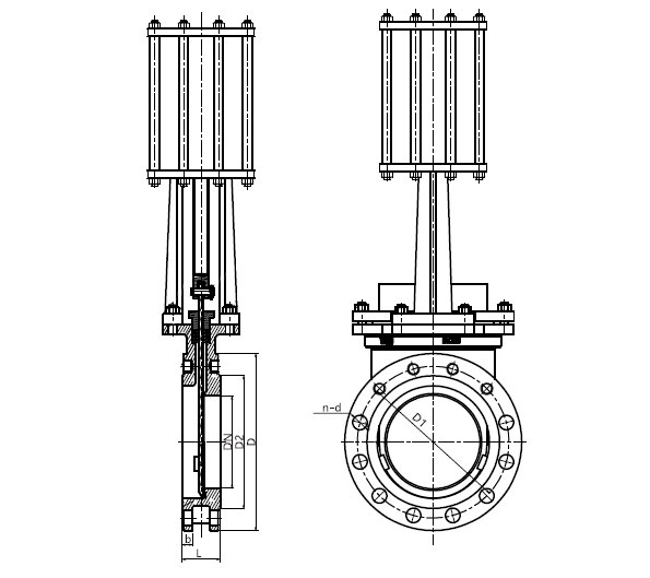 Pneumatic knife gate valve dimension