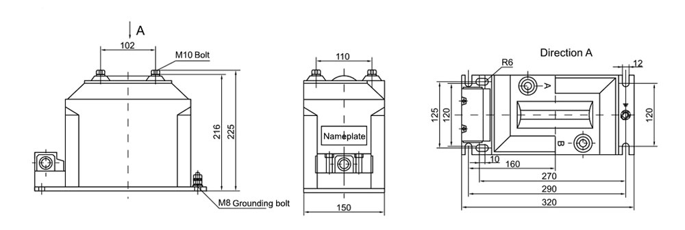 42kV single phase potential transformer overall dimension drawing