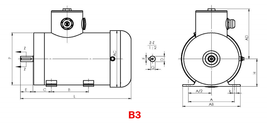 Dimension of 5.5hp stainless steel motor