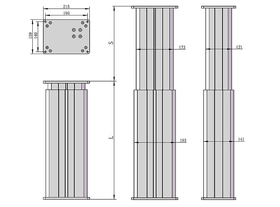 Telescopic lifting column for furniture dimension