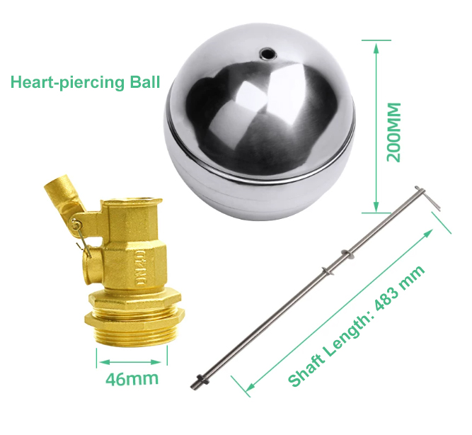 1-1/2 inch water tank float valve dimension