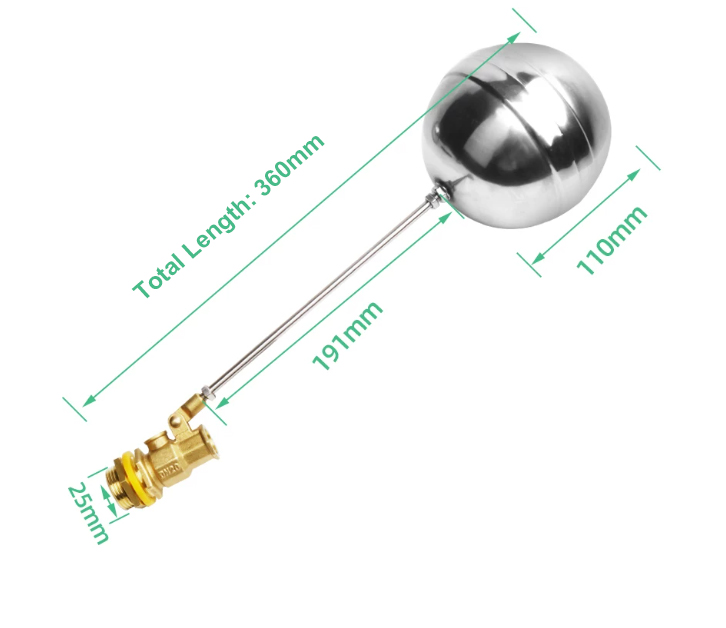 1 inch water tank float valve dimension