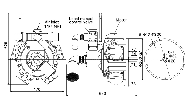 15 hp piston air motor size