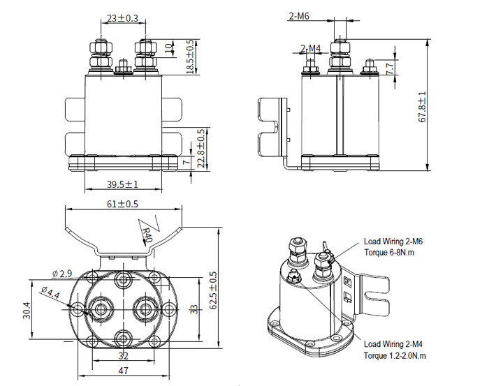 150A DC contactor dimension