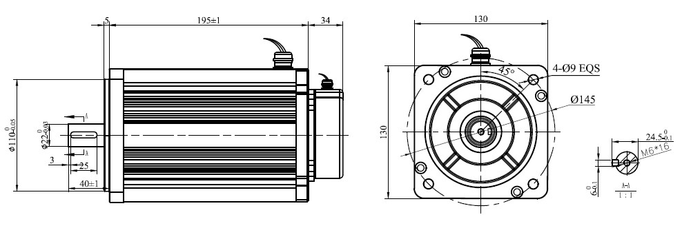 1kw 1000rpm bldc motor dimension