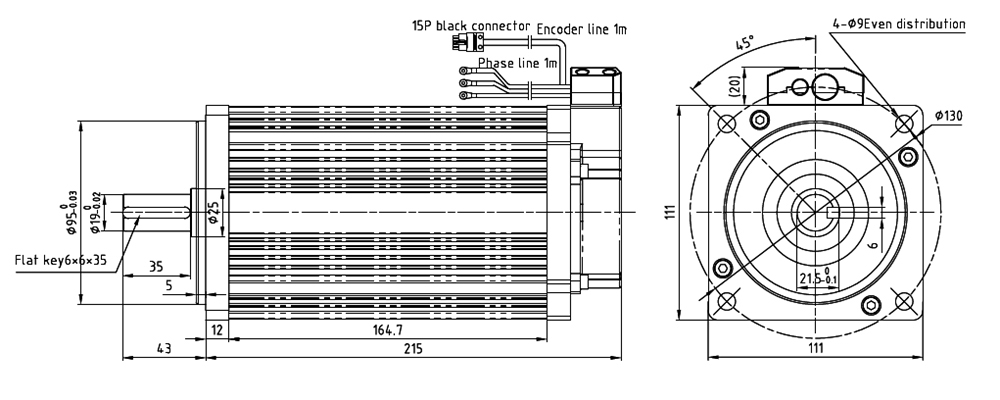 1kw dc servo motor size