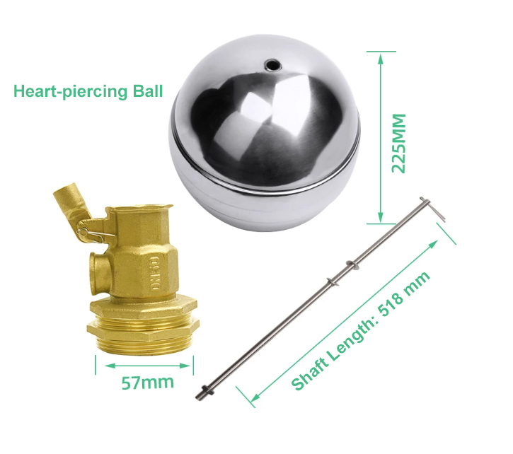 2 inch water tank float valve dimension