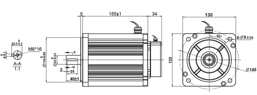 2300W 3000rpm BLDC Motor dimension