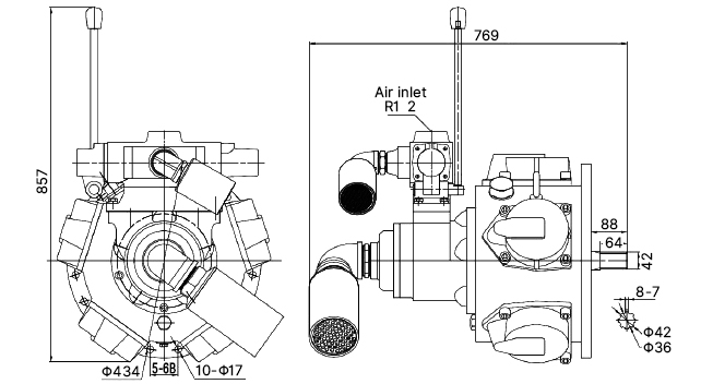 20 hp piston air motor size