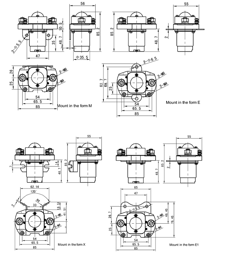 200A DC contactor installation dimension drawing