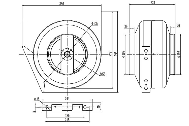 8 inch (200mm) inline centrifugal duct fan dimension