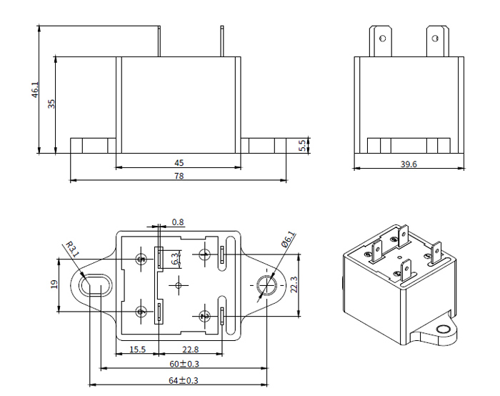 20A high voltage DC contactor dimension
