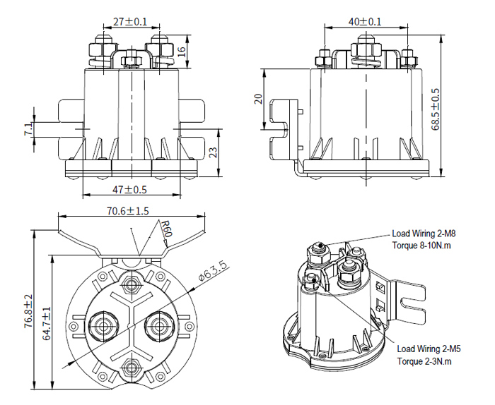 250A DC contactor dimension