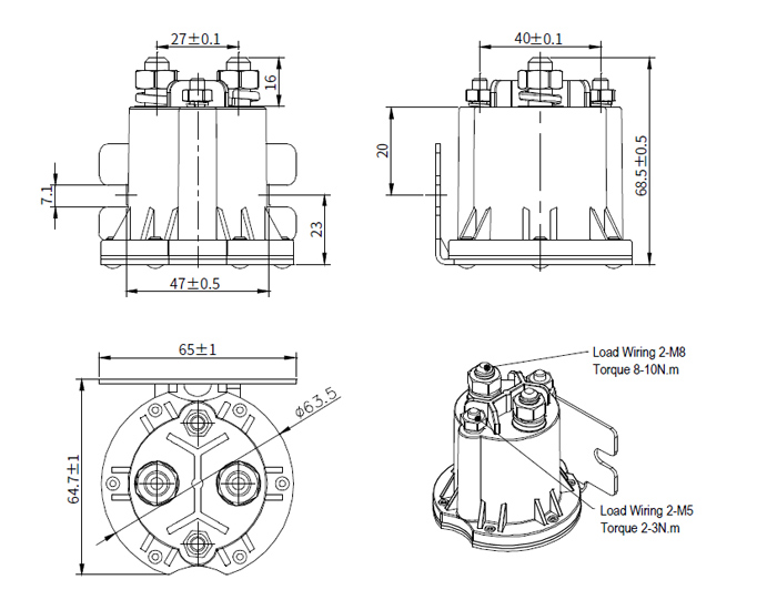 250A DC contactor dimension