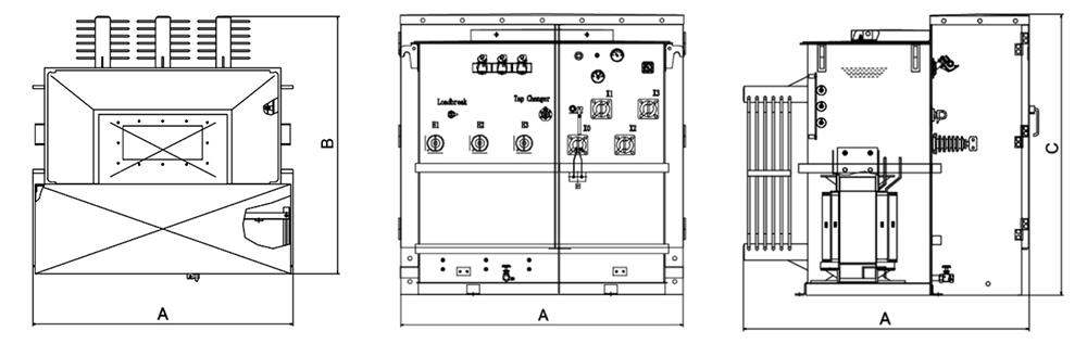 3 phase pad mounted distribution transformer dimension