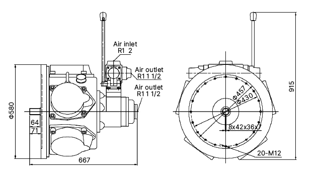 30 hp piston air motor size