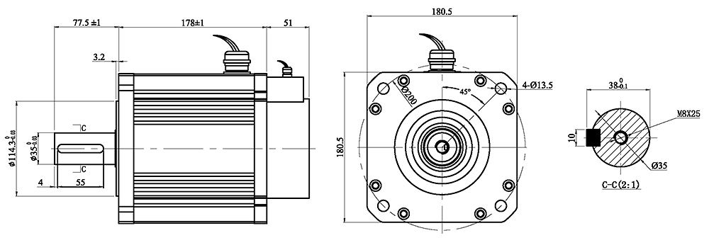 5kw 3000rpm bldc motor size