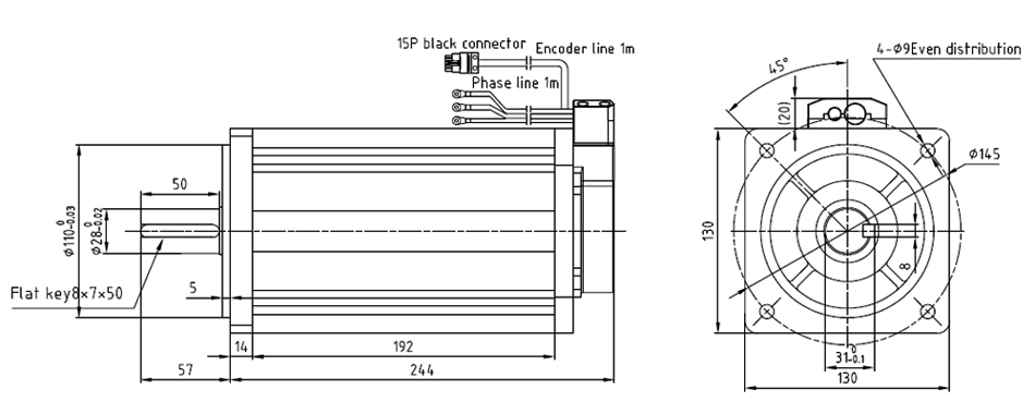 3kw dc servo motor dimension