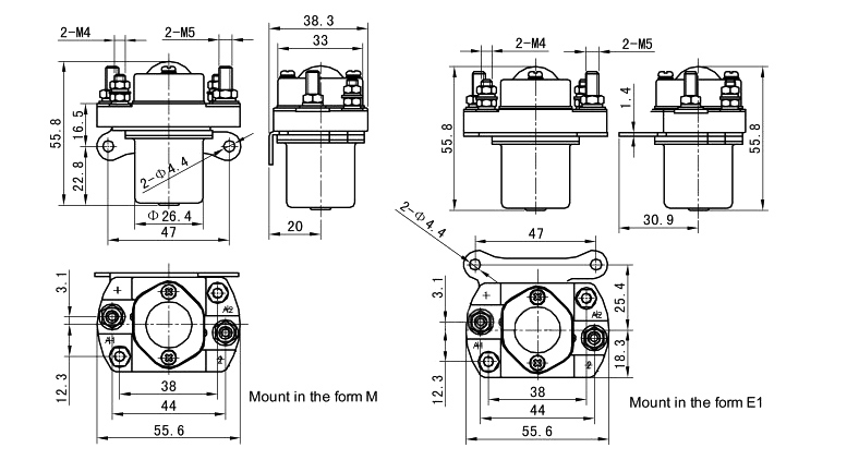 50A DC contactor installation dimension drawing