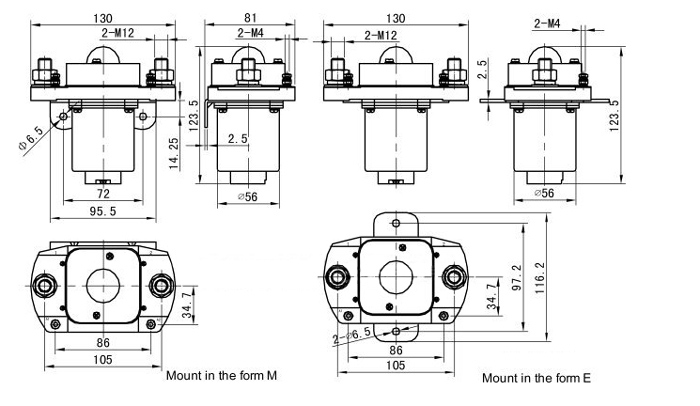 600A DC contactor installation dimension drawing