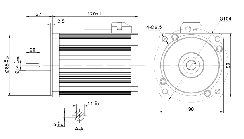 750w 3000rpm bldc motor size