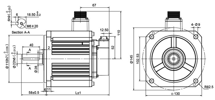 850W AC servo motor size
