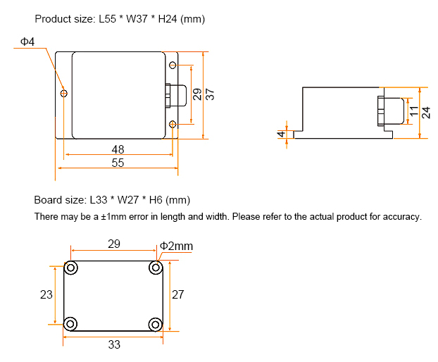 Dimension of 9 axis compass sensor