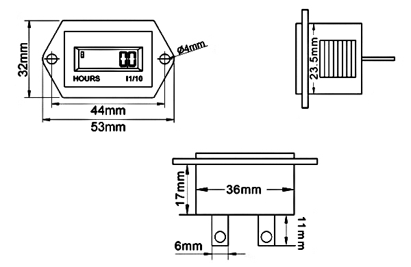 ACDC hour meter dimension