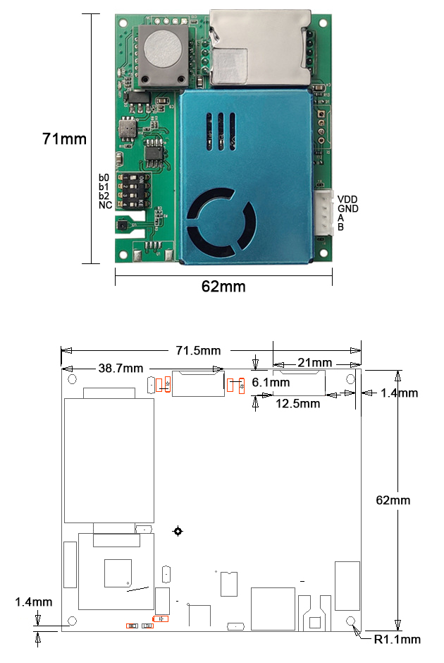 Air quality sensor module dimension