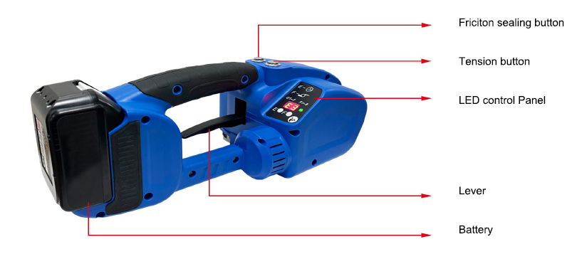 Handheld strapping tool details