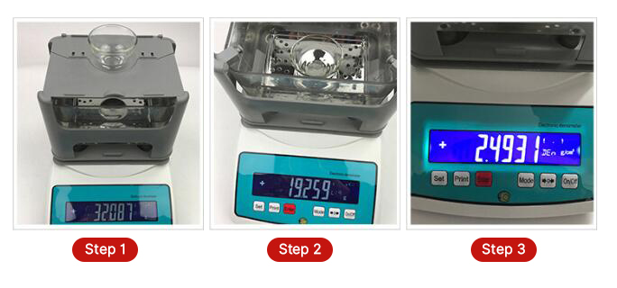 Benchtop solid density meter operation steps
