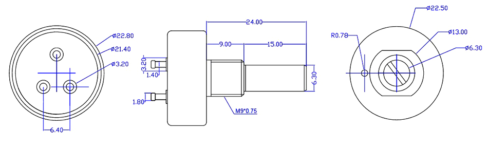 Continuous rotation potentiometer dimension