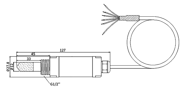 Dimension of dew point sensor for cold dryer