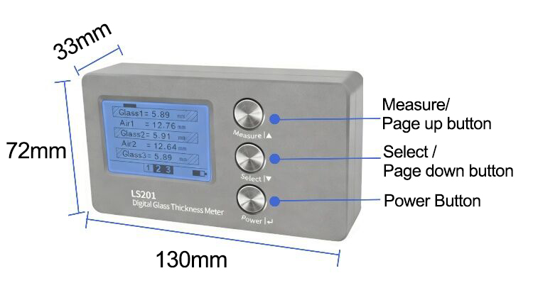 Digital glass thickness gauge dimension 01