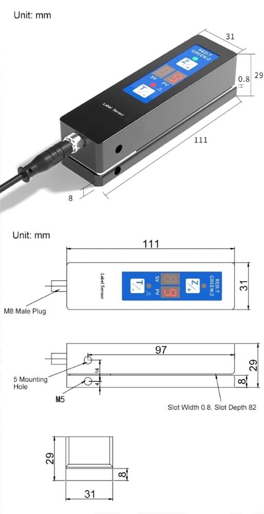 Universal label sensor dimensions