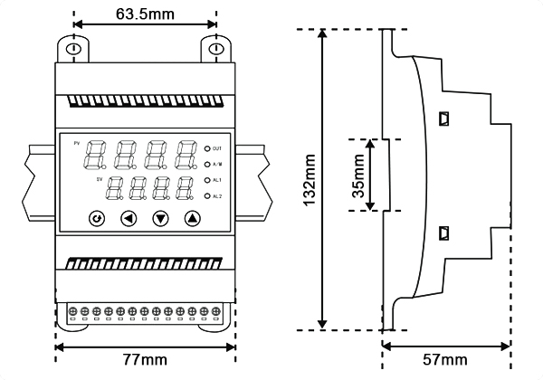 DIN rail temperature controller size