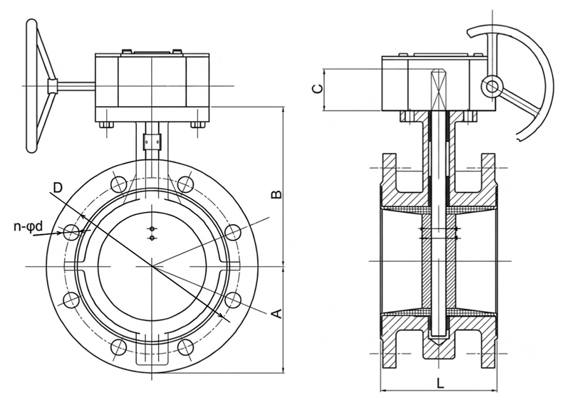 Double flange butterfly valve dimension