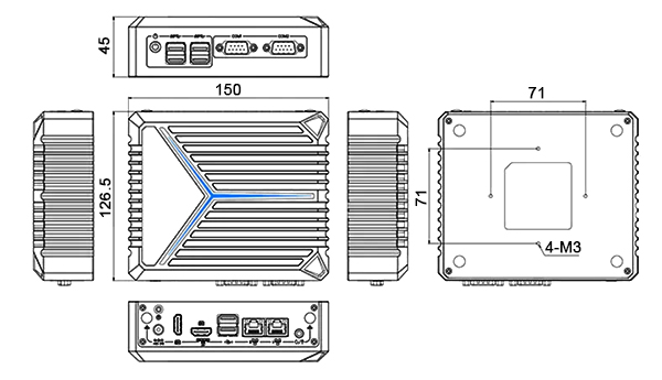 Embedded industrial PC fanless size