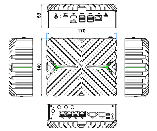Fanless industrial PC core i3 i5 i7 size