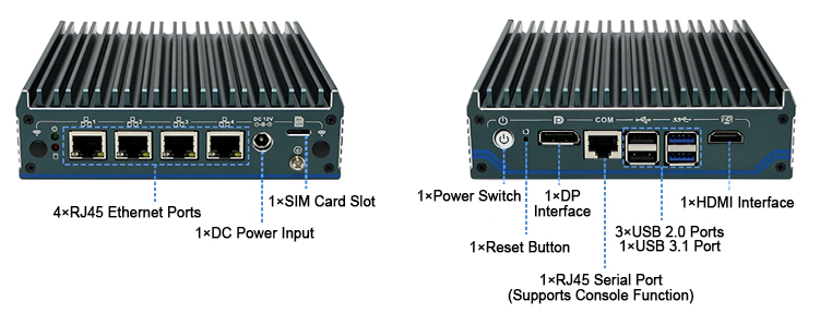Fanless industrial PC quad core interface