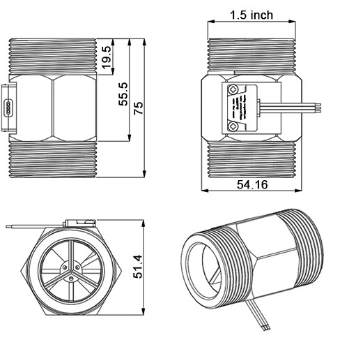 Hall Effect Flow Sensor Dimension