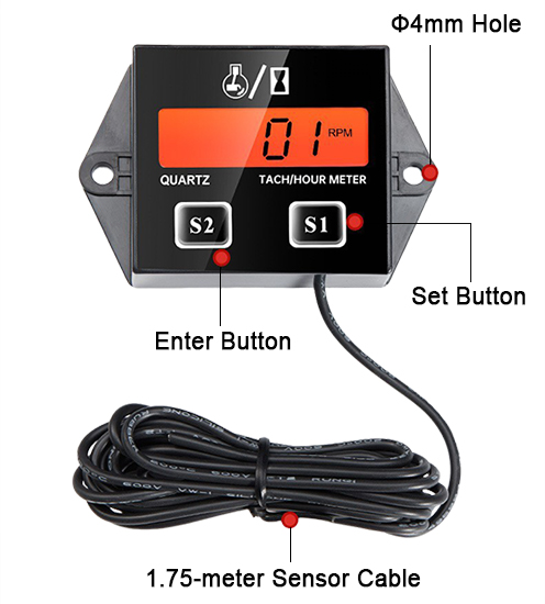 Hand held engine tachometer detail