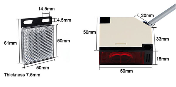 Infrared retro reflective photo sensor size