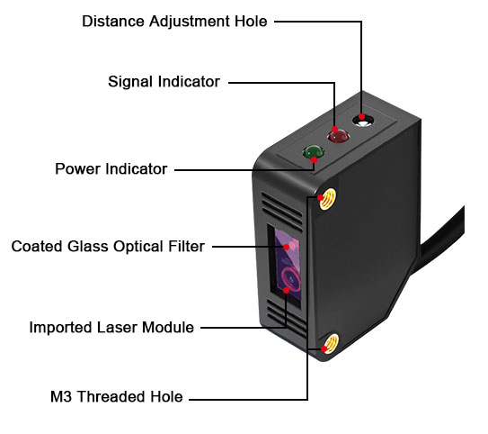 Laser diffuse reflective photo sensor detail