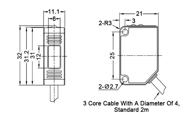 Laser diffuse reflective photo sensor size