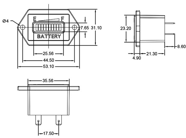 Lead acid battery indicator size