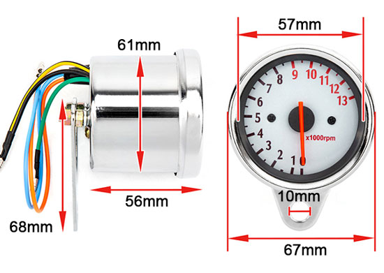 mechanical motorcycle rpm gauge size