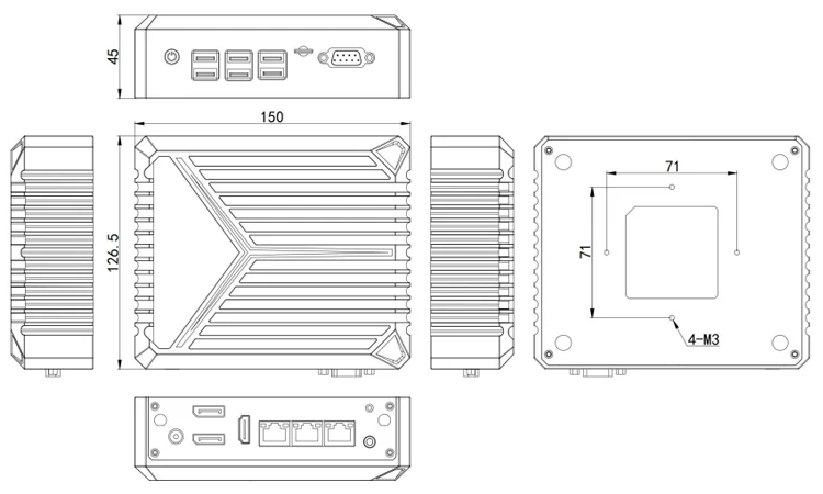 Mini fanless industrial pc celeron j3160 5 view