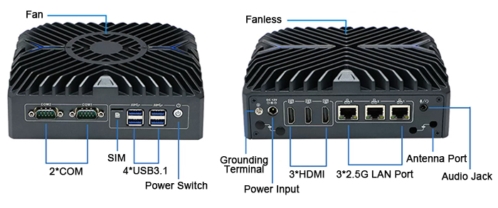 Mini fanless industrial PC core i3 i5 i7 detail